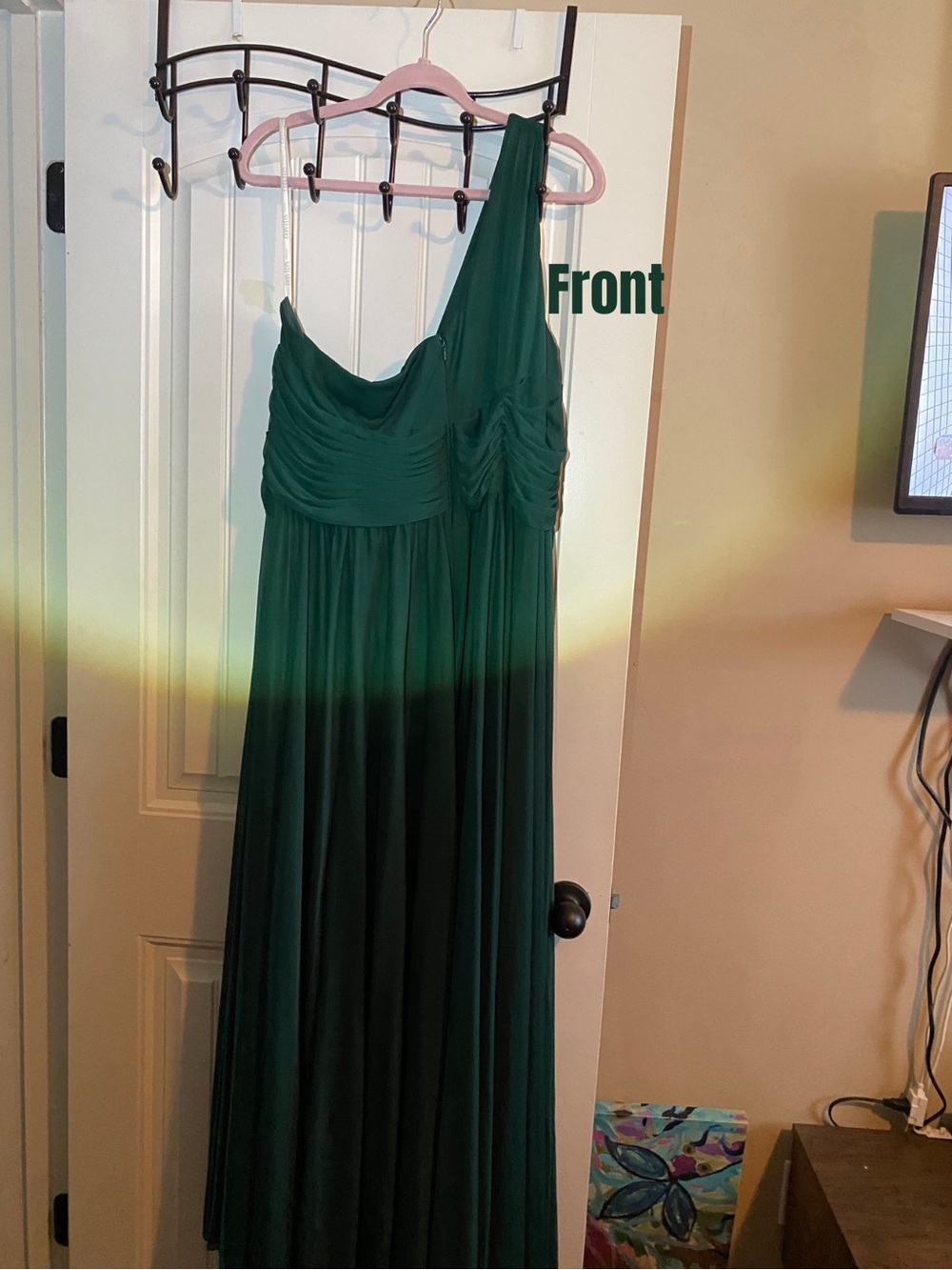 David's Bridal One-Shoulder Emerald Green Formal Gown
